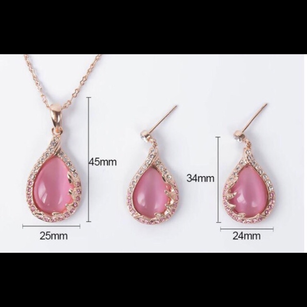 NEW Pink Opal Water Drop Necklace & Earring Set - Picture 8 of 8